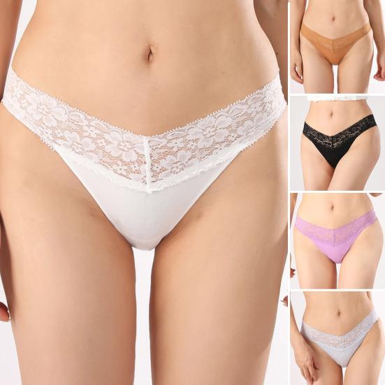 Cotton Lace Thongs for Women Sexy Seamless Low Waist Panties Ladies Breathable No Show Stretch Underwear