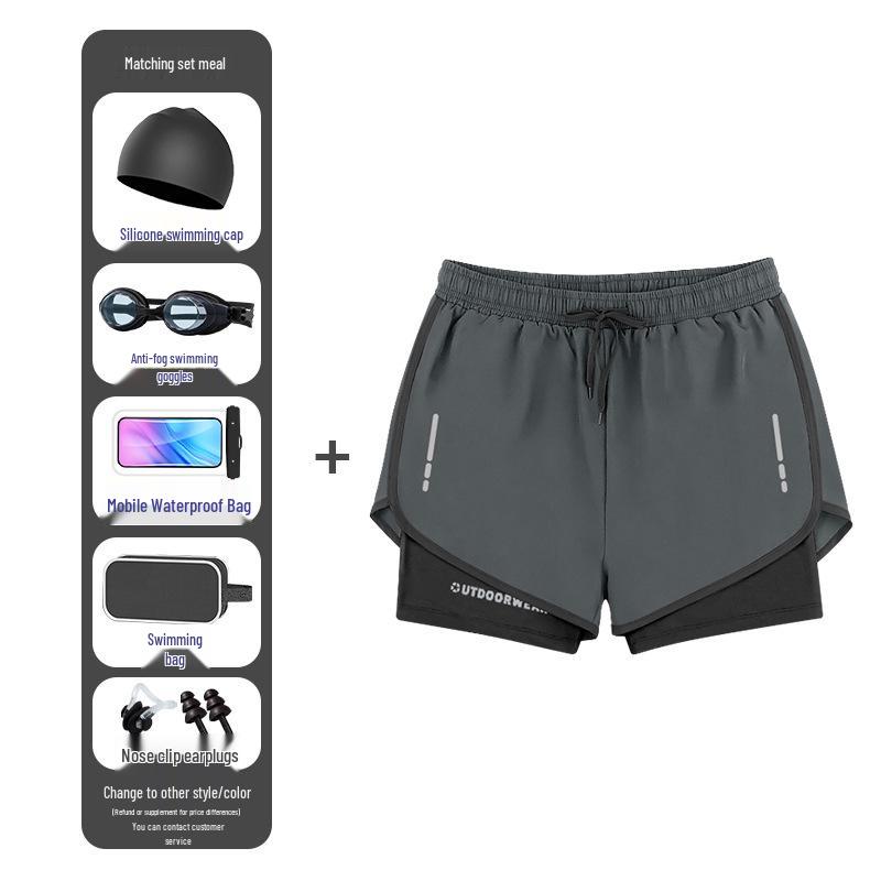 Men's Quick-Dry Swim Trunks: Running, Training, Beach, Double-Layer Anti-Embarrassment, Suitable for European and American Styles.