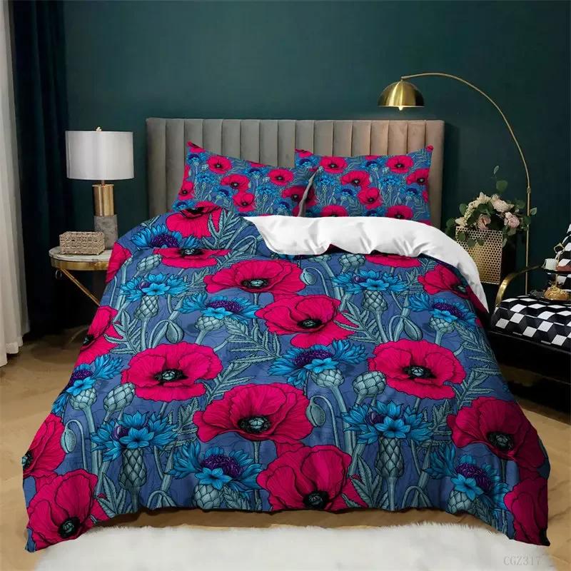 Botanical Floral Duvet Cover Garden Plant Flower Bedding Set Microfiber Rustic Farmhouse Comforter Cover Single Queen King Size