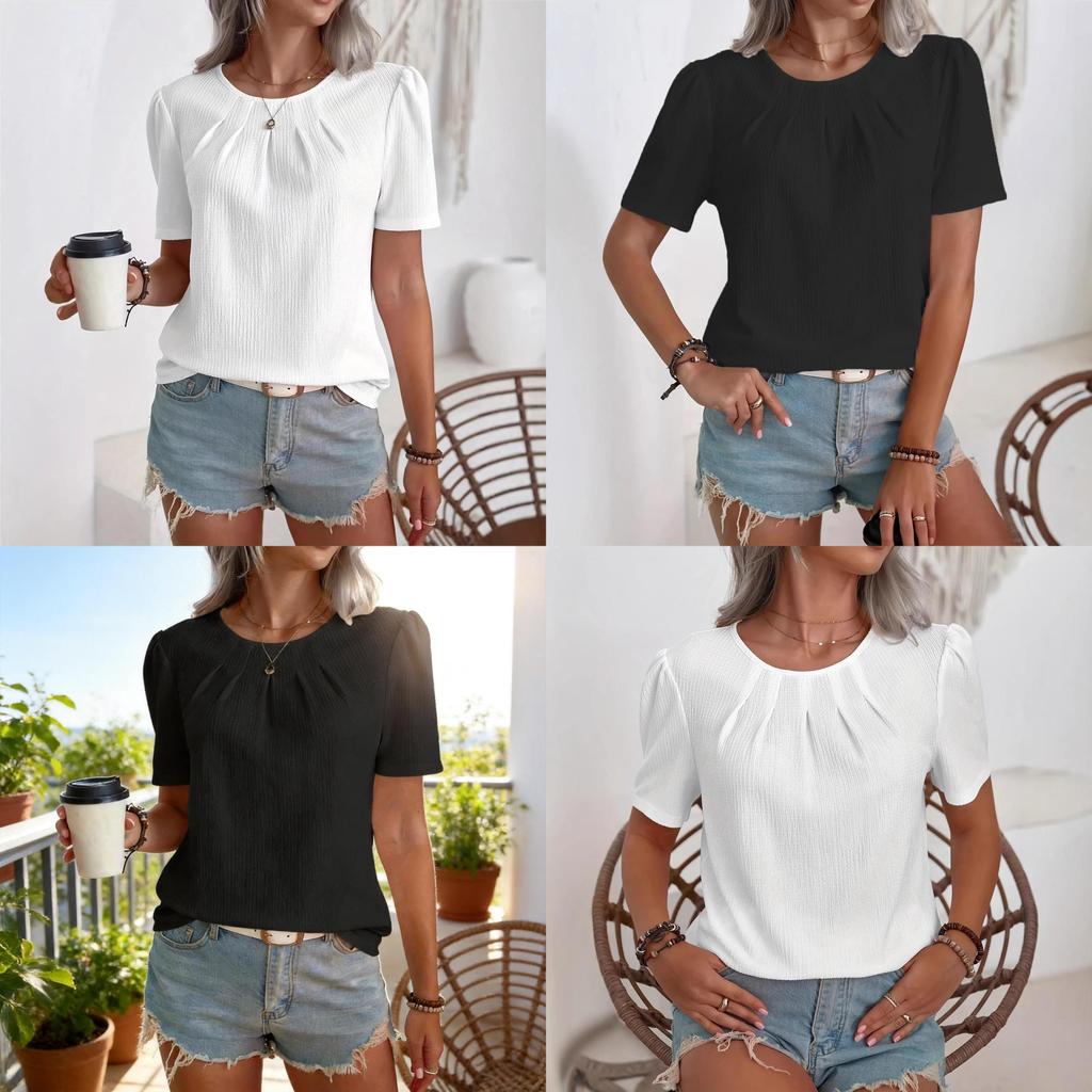 Casual Womens T Shirt With Pleated Design And Polyester Fabric For Daily Wear