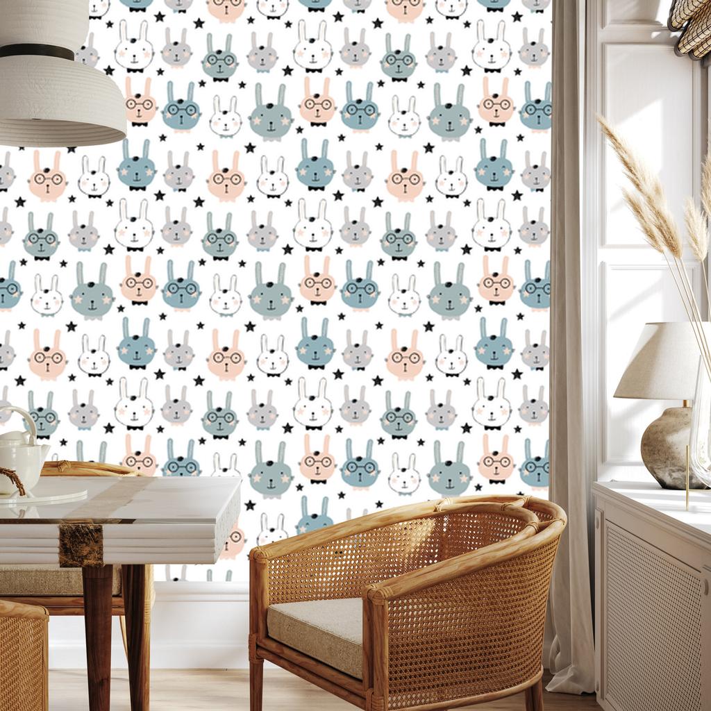 Rabbits with Stars In the Background Wallpaper for Living Room and Bedroom 50x1000