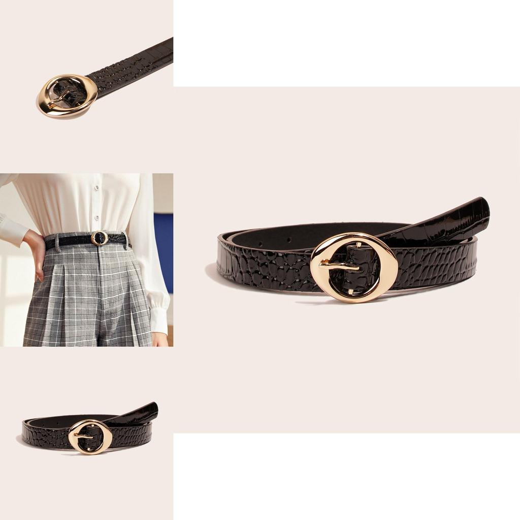 Casual Chic Womens Belt With Geometric Pattern And Metal Pin Buckle For Daily Use