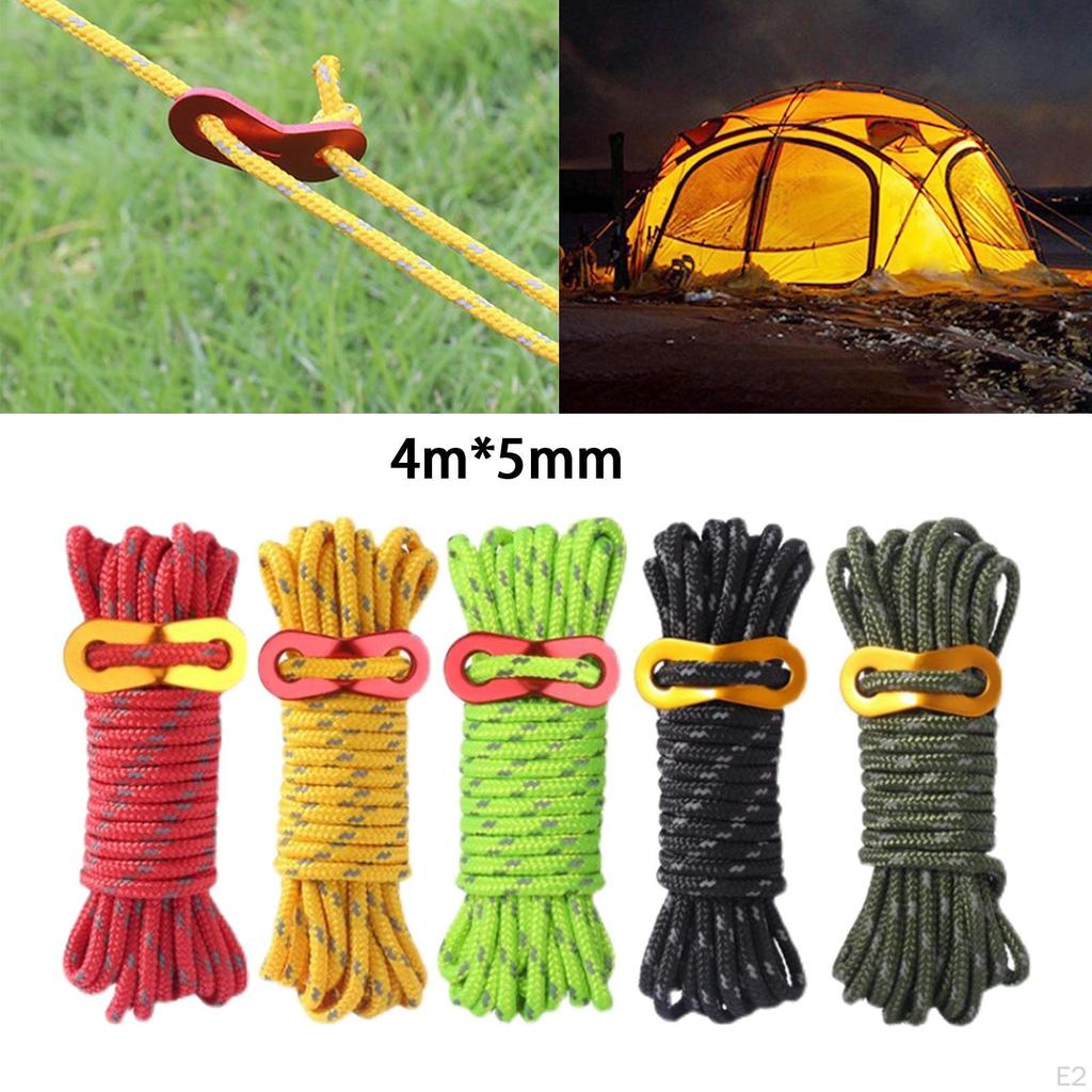 4 Guy Lines Tent Cords Lightweight Camping Rope with Aluminum Guylines Adjuster Tensioner Tarp,