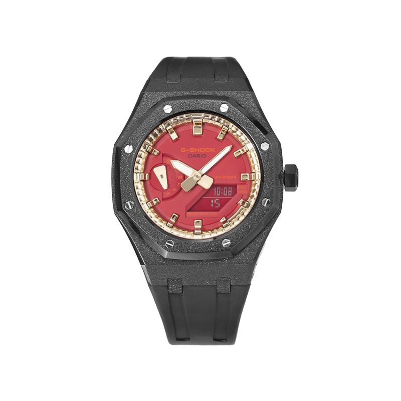 

CASIO Unisex Liquid Crystal/Analog Dual Display Series 44.5mm Red Watch GA-2100-4A(Team788--) Frost Black Red