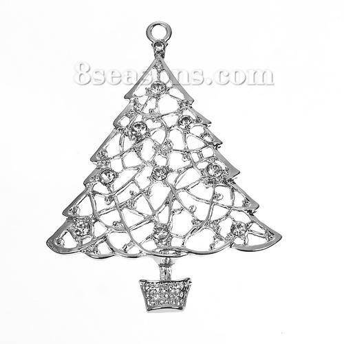 1pc Zinc Metal Alloy Pendants Christmas Tree Snowflake Clear Rhinestone Hollow Charms DIY Necklace Jewelry Making Findings