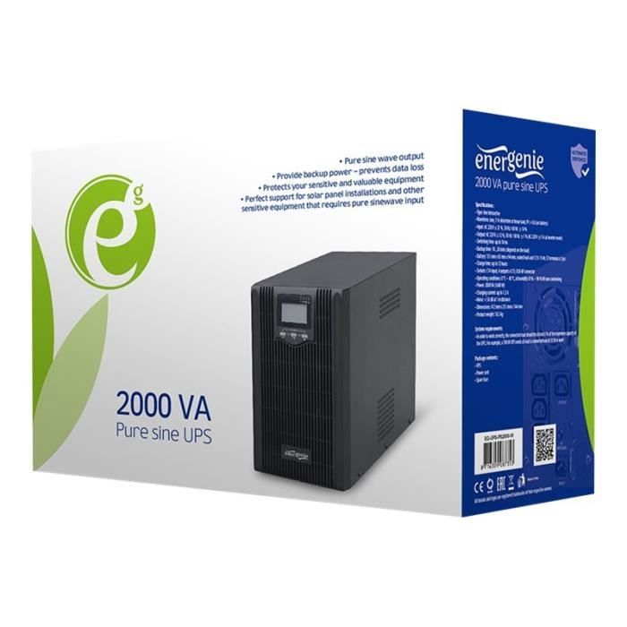 UPS - Gembird - EG-UPS-PS2000-01 - 2000 VA - 1600 Watt - 4 USB-kontakter - svart