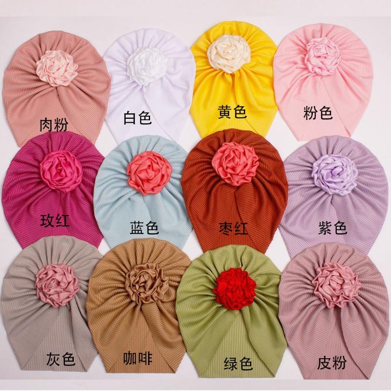 

New threaded children s hats, cute flower solid color children s pullovers, thin baby caps