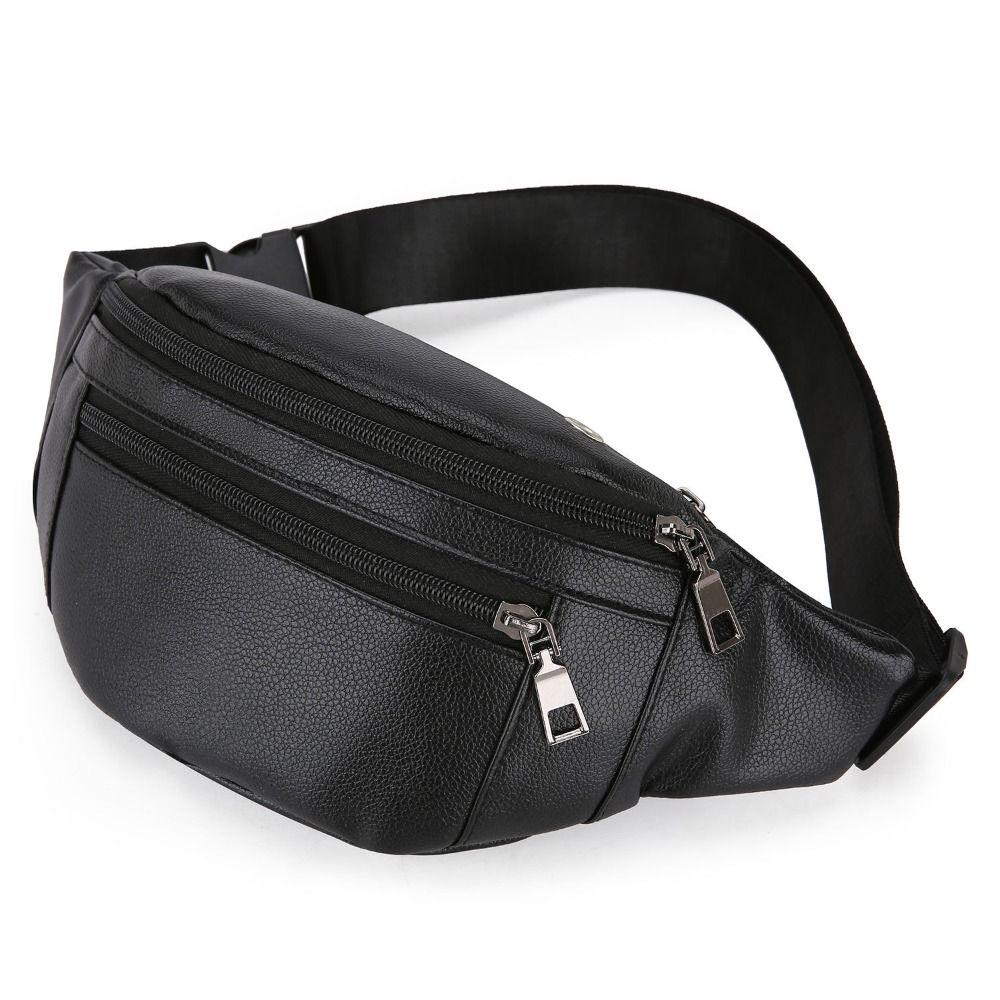 

Business Leather Waist Bag Multifunctional Cash Wallets Outdoor Luxury Crossbody Bags Waterproof Sporting Pack Traveling Bag Man чёрный