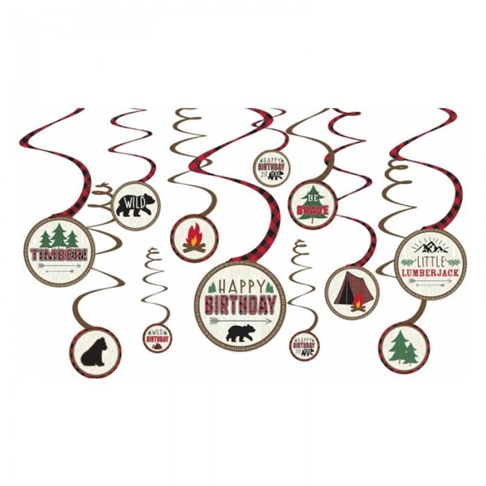 Amscan Little Lumberjack Swirl Happy Birthday Hanging Decoration (Pack of 12)