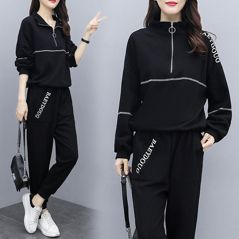 Damski sweter w dużym rozmiarze, modny, swobodny, dwuczęściowy, sportowy