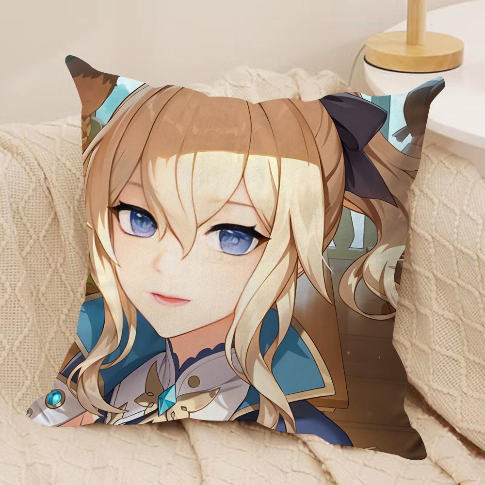 Jean Cute Genshin Impact Cushion Cover Silky Short Plush Invisible Zipper Dustproof Sofa Pillow Case For Home Decor