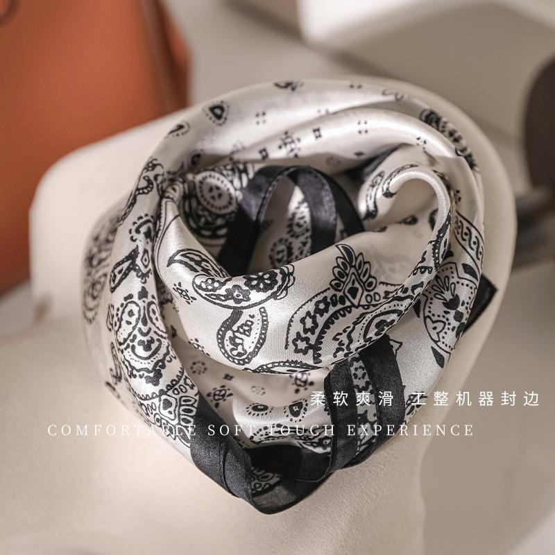 100% silk small square scarf women's summer thin mulberry silk scarf retro cashew flower scarf versatile sunscreen silk scarf