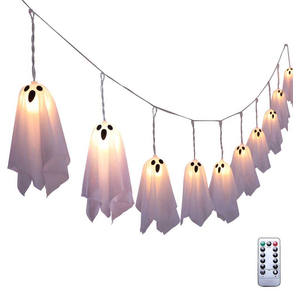 Halloween Ghost Decoration Lantern Solar Powered Spooky Cloth Ghosts Light White Flying Ghosts Lantern for Party Yard Lawn Decor