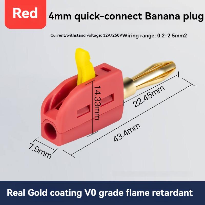 1Pcs 4mm Solderless quick connect high current 32A Banana Plug wire connector, Power testing instrument plug, Musical Speaker