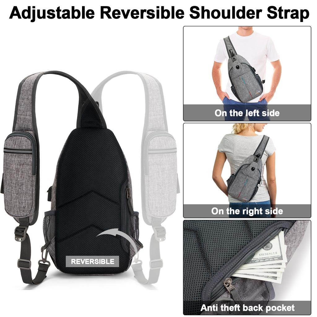 Lumesner® Kleine Umhängetasche mit USB-Aufladung für Jungen und Mädchen, Brusttasche zum Laufen und Radfahren, lässige Sporttasche mit Kopfhörerkabelloch