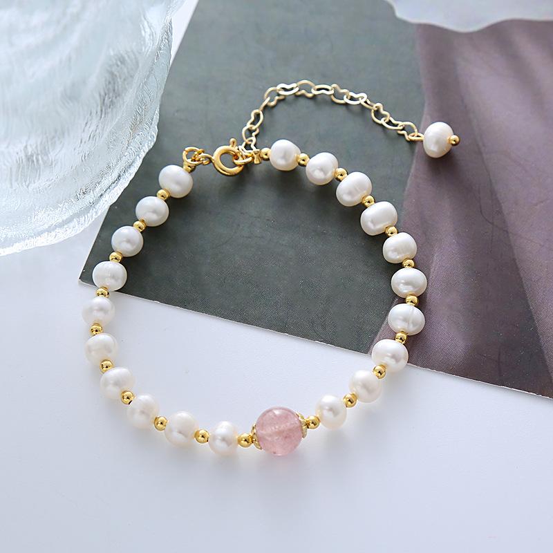 Pink Crystal Natural Freshwater Pearl Bracelet Bangles Women Fashion Jewelry accessories Gift