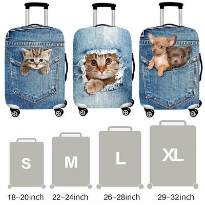 6 S New Denim 3D Cute Cat Dog Elastic Luggage Cover Trolley Case Cover Durable Suitcase Protector for 18-32 Inch Case Warm Travel Accessories