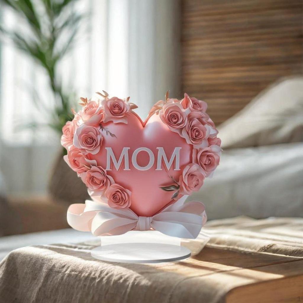 2D Flat Mother Love Tabletop Sign Decoration 7.8x7.8inch with Bracket Lightweight for Dining Room
