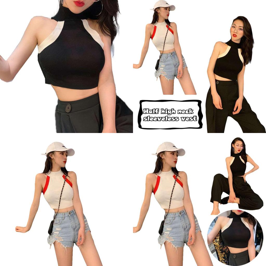 Fashion Color Womens Blocking Sleeveless Strapless Sexy Camisole Knitted