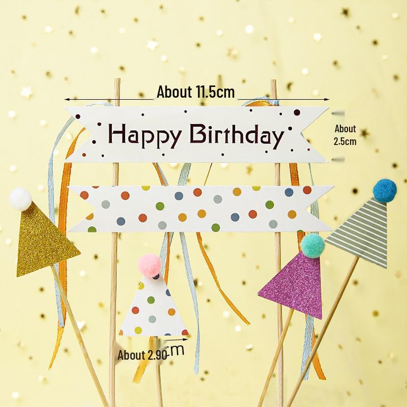 Mini Birthday Hat & Banner Cake Decorations - Internet Celebrity Style Baking Accessories