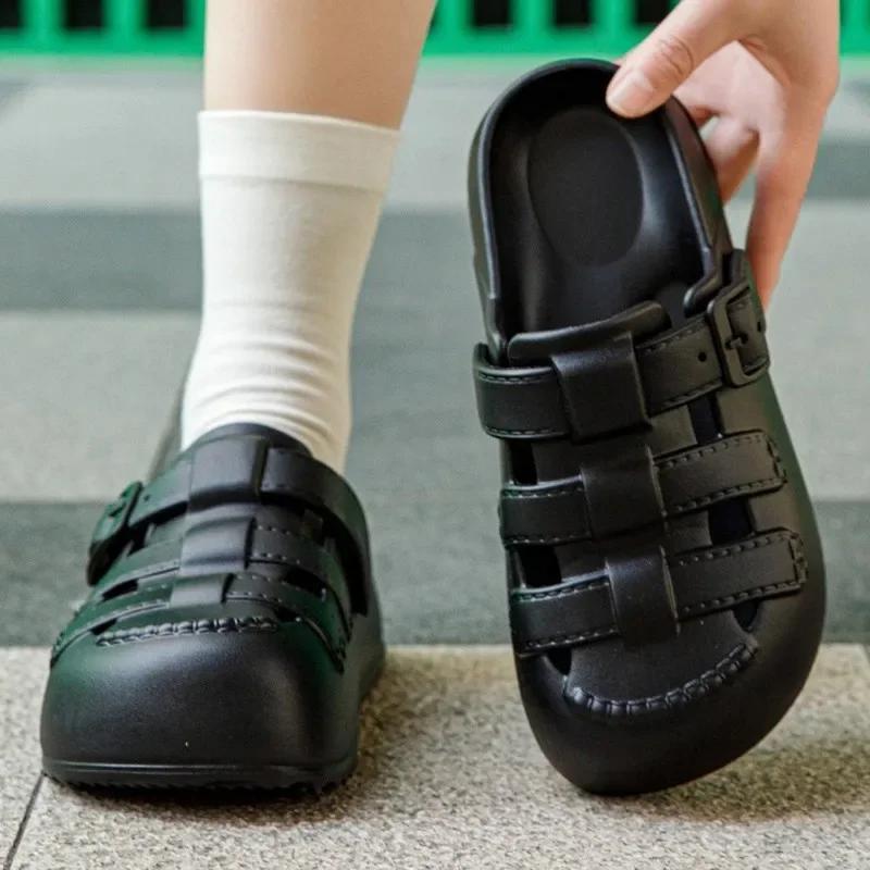 Fashion Hollow Out Thick Platform Rome Sandals Women 2025 Summer Closed Toe Eva Clogs Slippers Woman Comfort Thick Sole Beach Sandles