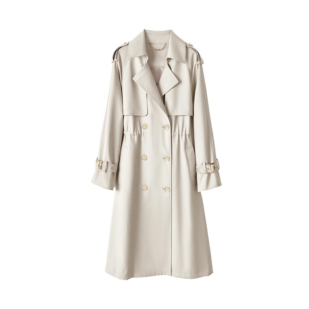 

Chunxin classic casual style simple adjustable waist thin long trench coat women S бежевий