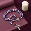 Nazareth Store Purple Pearl Bead Rosary FlowerMetal Necklace Beads Miracle Medal & Cross Rosary Unisex, 1.6" X 0.6" X 21.30", Zinc, No Gemstones.