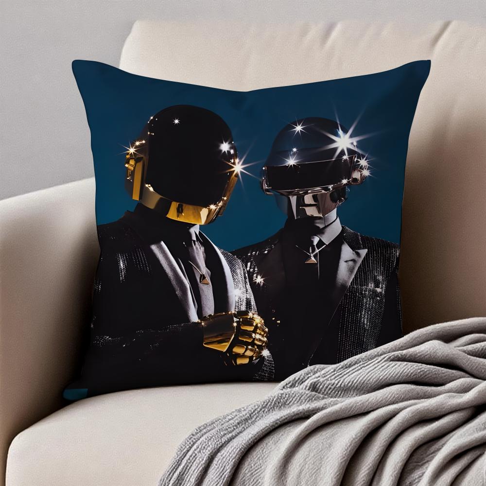 Electronic French Rock Band DDaft PPunk Cushion Cover Pillowcase Antidustmite Invisible Zipper Short Plush Sofa Cushion