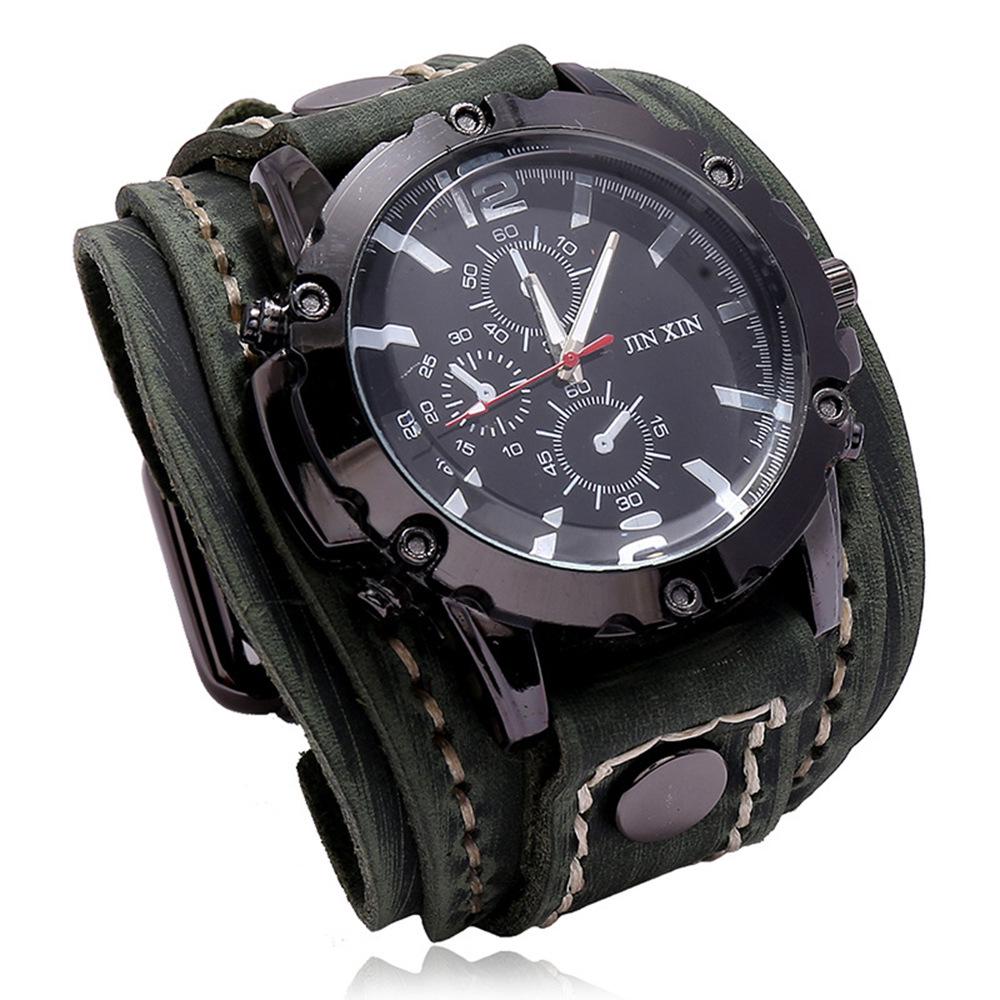 Retro Handmade Cowhide Men's Watch with Exaggerated Leather Bracelet