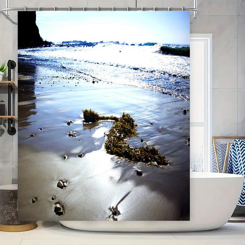 

Beach Waves Bath Curtain Waterproof Shower Curtain Decor With A Stunning Ocean Waves Design For Bathroom Use W60H190(CM)-1 Pcs