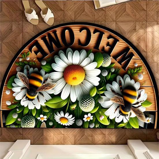 Front Door Mat Entrance Half Circle Rug Outside Entry Welcome Mat Doormat with Non Slip Rubber Backing for Front Door Entryway