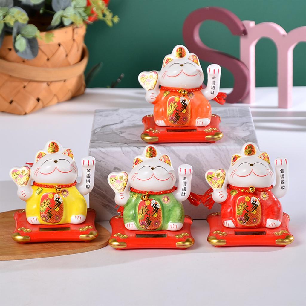 Solar Automatic Waving Lucky Cat Vivid and Lovely Home Desktop Ornament for Women Men Home Office Decor