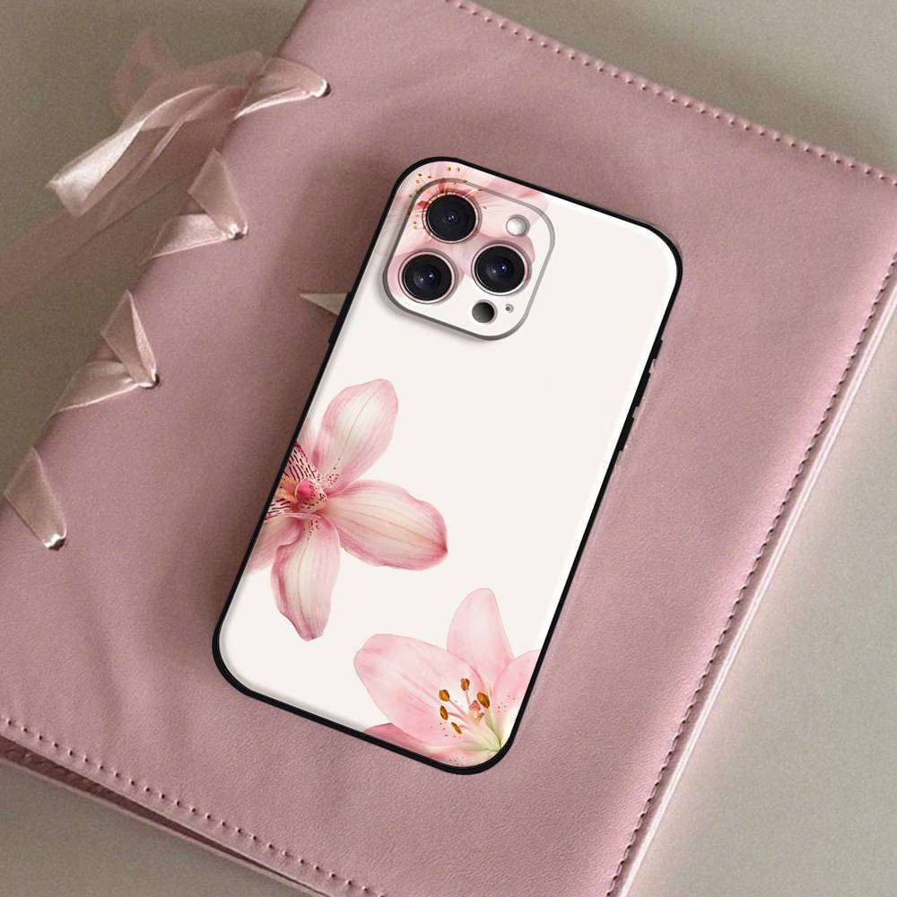 P-Peach-B-Blossom Black Phone Case That Fits For IPhone 17,16,15,11,13,14 Pro Max,Plus,X,Xr,Xs Max,13Mini