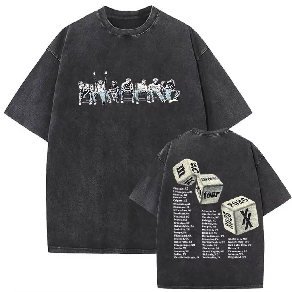 Vintage Washed Lost Americana Tour Print Oversized TShirt Grunge Aesthetic Tees with Group Cigarette Beer Can Designs S