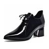 Fashion Pointed High Heels Autumn New Thick Heel Lace-up Small Leather Shoes Cow Patent Leather Deep Mouth Women's Shoes