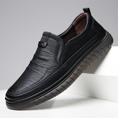 2025 Autumn New Men's Daily Casual Leather Shoes Men's Soft Leather Soft Sole Lazy Foot Cover Single Shoes Loafers 8828