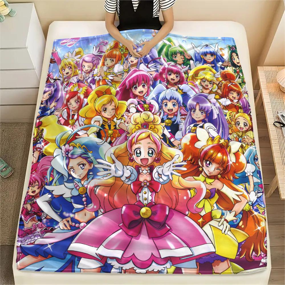 Pretty Cure Main Characters pattern Flannel Blanket, High quality Comfortable for All Seasons, Home Decor, Warmth and Comfort, Perfect for Gifts.