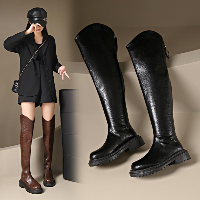 Long Tube Boots For Women 2025 Winter New Height Increasing Knight Boots Thick Heel Retro Long Boots For Women Versatile Women'S