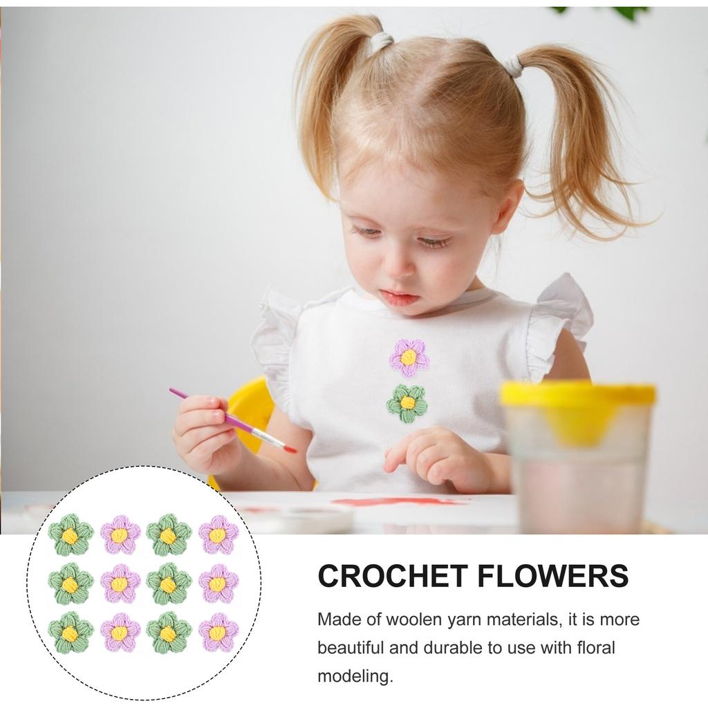 12Pcs Brooch Hairpin Floral Sewing Accessories Crocheted Puff Flowers DIY Decoration Clothing Bags Skirts Crafts