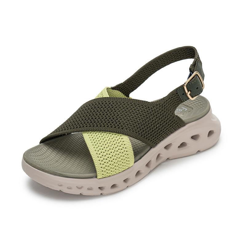 Sandals Women's Sports Sandals 2025 Summer Thick Soled Rhinestone Knitted Sandals Casual Comfortable Sports Cool Slippers