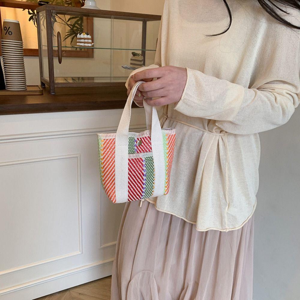 Stripe Straw Bag Large Capacity Tote Bag Portable Lunch Bag  Men