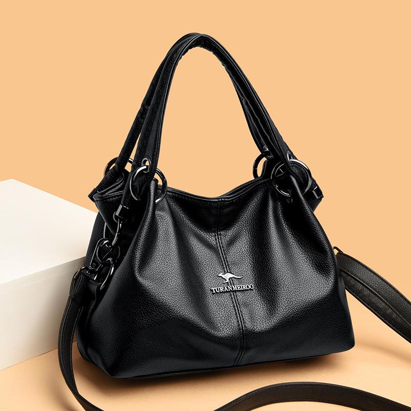 Bag Women's High-end Women's Handbag Luxury Soft Leather Women's Shoulder Bag Retro Solid Color Large-capacity Mother Bag