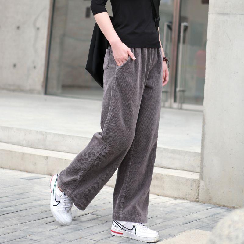 2025 Women's High Waist Straight-Leg Corduroy Pants: Versatile, Casual, Loose-Fit Woolen Pleated Solid Color Long Pants