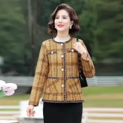 Autumn and Winter Contrast Button Cardigan Long-sleeved Women's Plaid Coat Fashionable Commuter Elegant Top