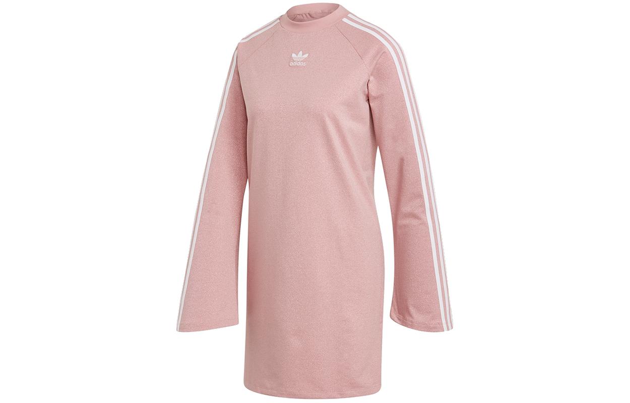 Adidas Originals Long Sleeved Dresses Women s Pink Crew Neck Moderate Short ED4783 32