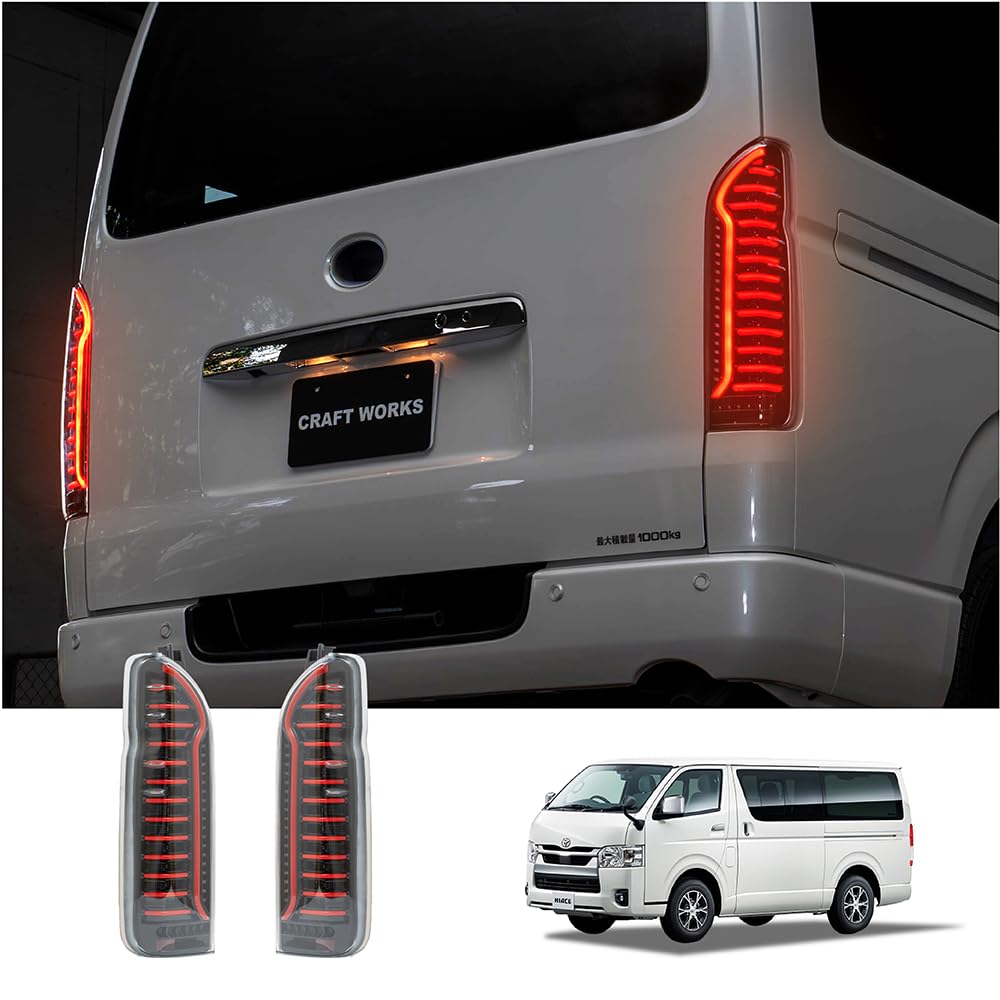 Mechanic CRAFT WORKS Hiace 200 Series LED Tail Sequential Smoke Red with Black New Left and Right Easy Flowing Turn Signal Compatible with and 8th