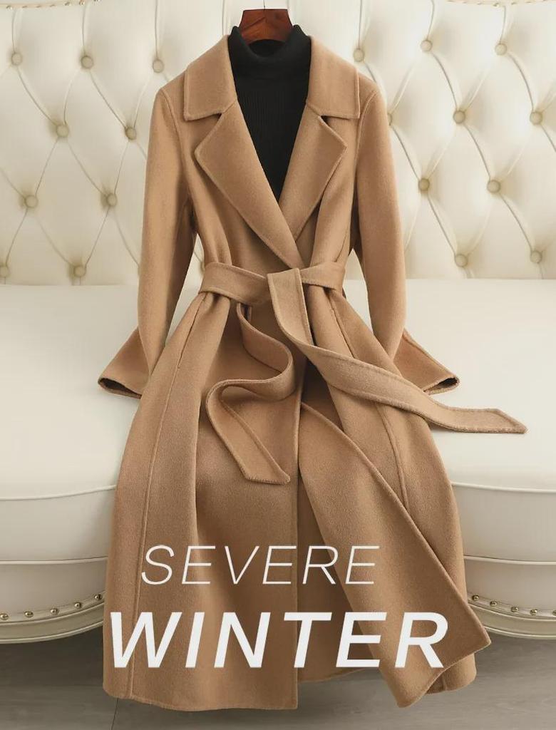 Women's Double-Faced Cashmere Coat: Mid-Length, Over-Knee, Slim Fit, Straight Shoulder, 2024 Autumn/Winter New Style.