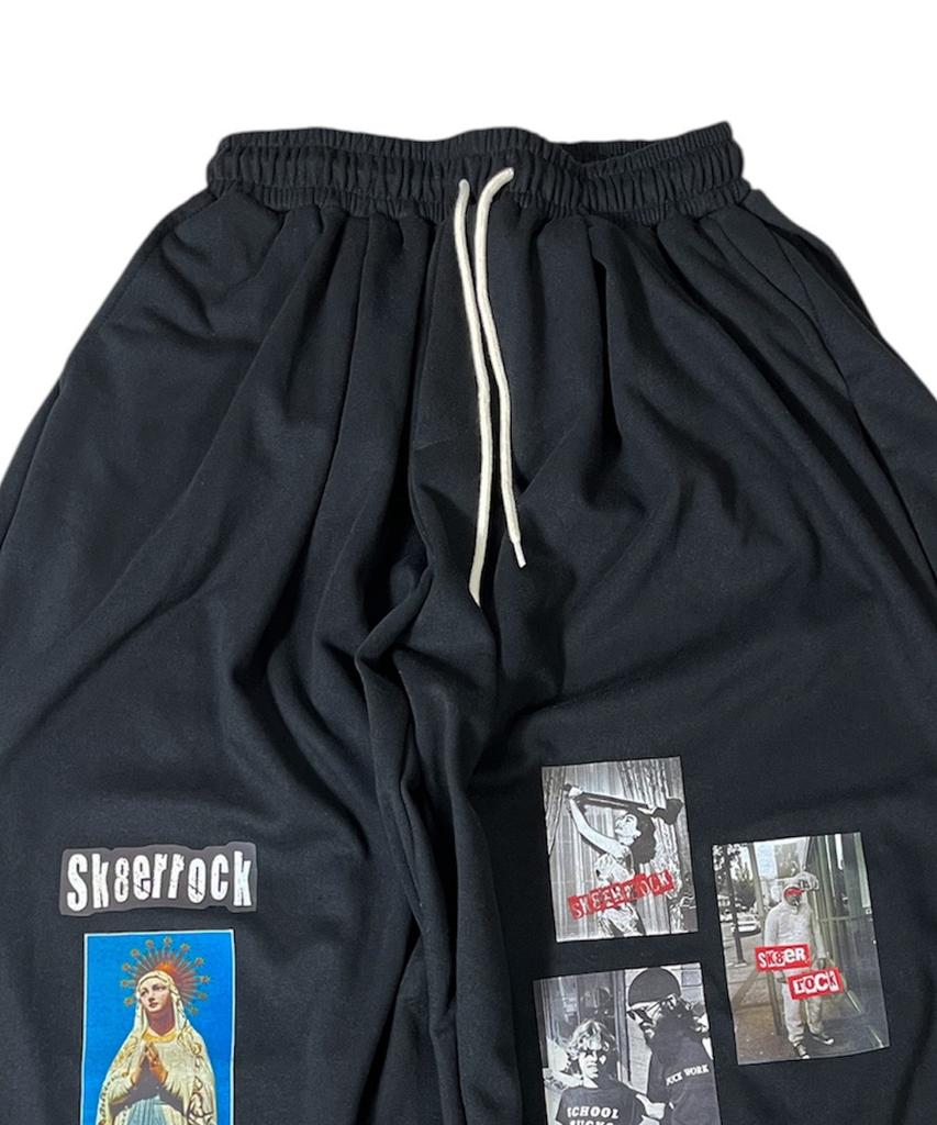 SK8ER ROCK Old Photo Sweat Wide Pants ((Black))