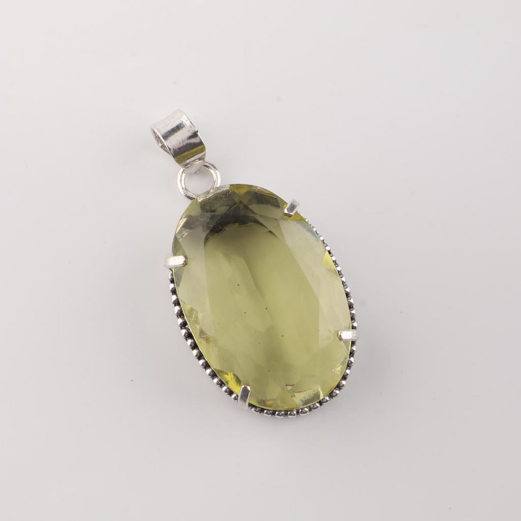 Green Amethyst Gemstone Silver Pendant 1.75" , 925 Sterling Silver Handmade Jewelry, Partywear Pendant Gift For Women PP-63-1