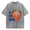 Casual Womans Acid Wash T-Shirts A Fresh Strawberey Printing Tops Distressed Oversize Cotton Tee Shirts Trend Female Clothes